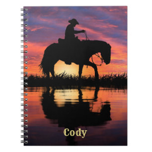 Cowboy on Horse in a Texas Sunset Personalize Name Notebook