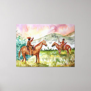 Cowboy on Horse meets Native American Canvas Print
