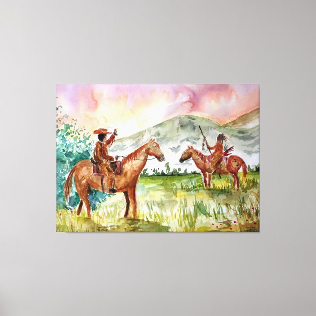 Cowboy on Horse meets Native American Canvas Print (Front)