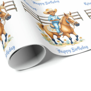 Cowboy on Horse Personalized Name and Occasion  Wrapping Paper