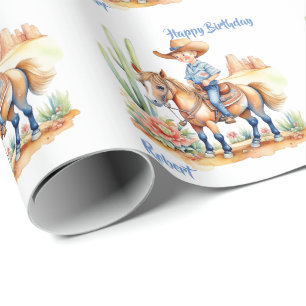 Cowboy on Horse Personalized Name and Occasion  Wrapping Paper