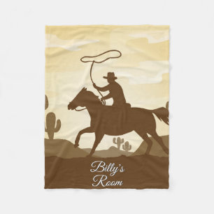 Cowboy On Horse Rodeo Roping Personalized Fleece Blanket