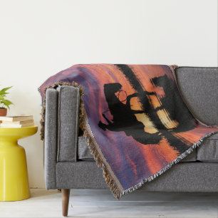 COWBOY ON HORSE SUNSET NIGHT THROW BLANKET