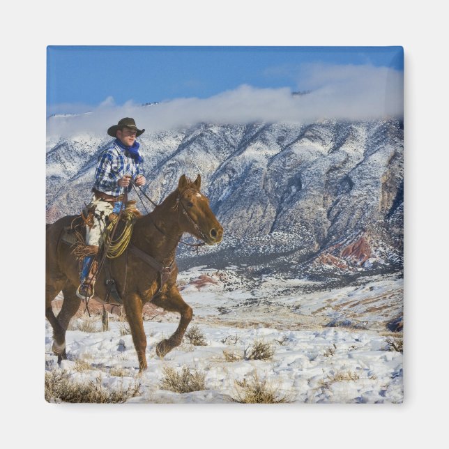 Cowboy on Horse wearing Leather Chaps 2 Magnet (Front)