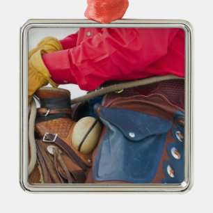 Cowboy on Horse wearing Leather Chaps Metal Ornament
