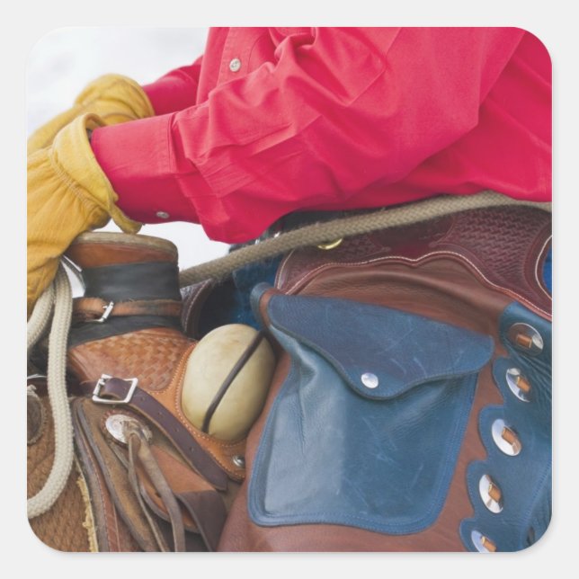 Cowboy on Horse wearing Leather Chaps Square Sticker (Front)