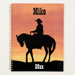 Cowboy on Horseback at Sunset Planner