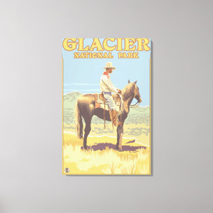 Cowboy on Horseback - Glacier National Park, Canvas Print
