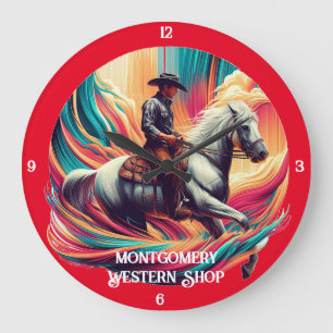 Cowboy on Horseback Vibrant Artwork Large Clock