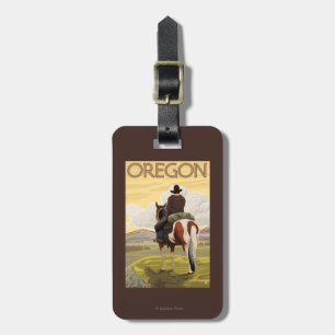 Cowboy on Horseback Vintage Travel Poster Luggage Tag