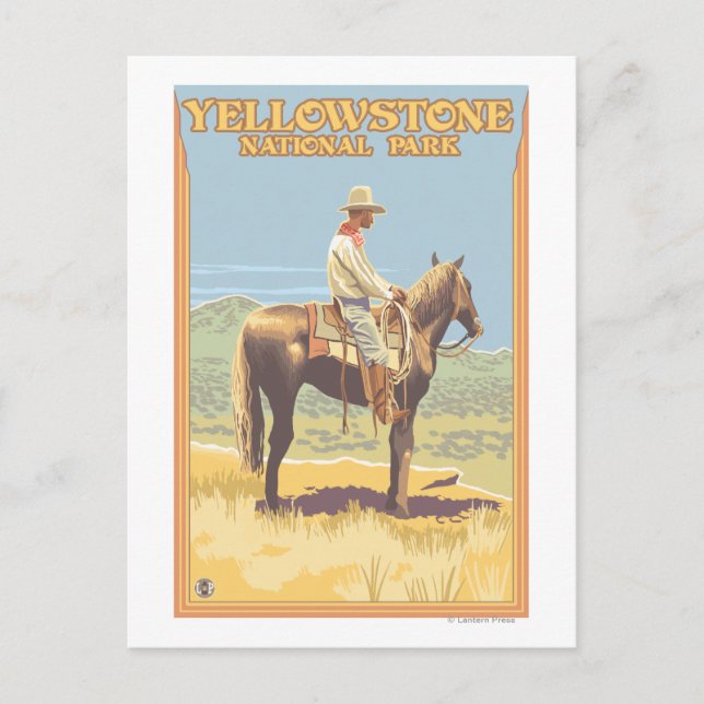 Cowboy on Horseback - Yellowstone National Postcard (Front)