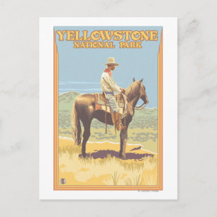 Cowboy on Horseback - Yellowstone National Postcard