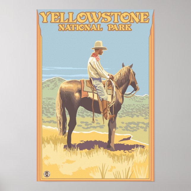 Cowboy on Horseback - Yellowstone National Poster (Front)
