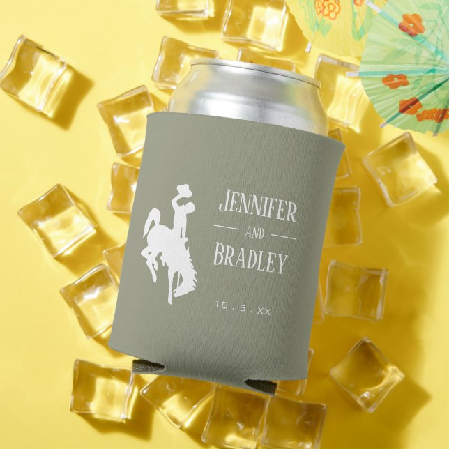 Cowboy on Sage Green Personalized Can Cooler (In Situ Summer)
