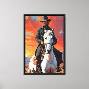 Cowboy on White Horse Western Desert Canvas Print