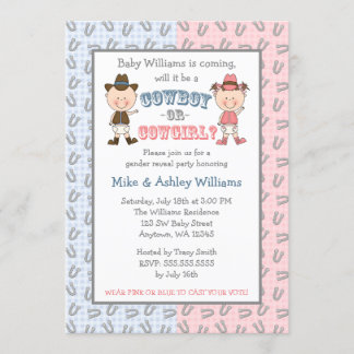 Cowboy or Cowgirl Gender Reveal Party Invitation