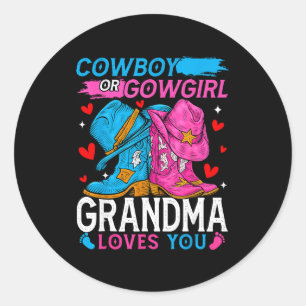 Cowboy Or Cowgirl Grandma Loves You Gender Reveal  Classic Round Sticker