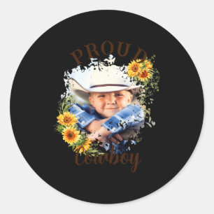 Cowboy Photo Text Sunflower Accent T Shirt  Classic Round Sticker
