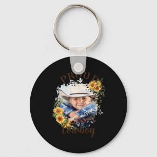 Cowboy Photo Text Sunflower Accent T Shirt Keychain