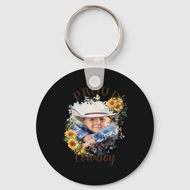 Cowboy Photo Text Sunflower Accent T Shirt  Keychain (Front)