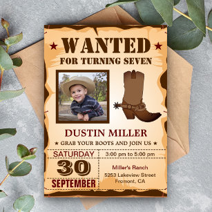 Cowboy Photo Wanted Poster Birthday Party Invitation