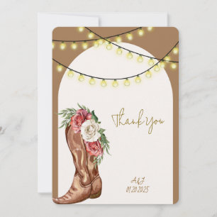cowboy pink floral bridal shower thank you card