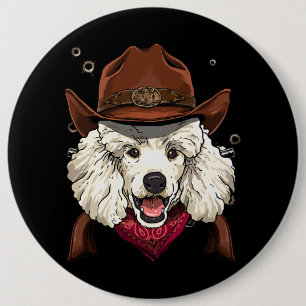 Cowboy Poodle Western Rodeo Cowboy Hat and Bandana 6 Inch Round Button