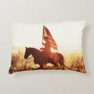 Cowboy Portrait USA Flag Theme. Accent Pillow