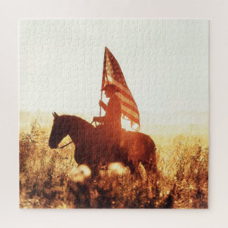 Cowboy Portrait USA Flag Theme. Jigsaw Puzzle