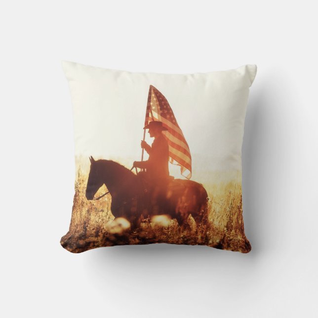 Cowboy Portrait USA Flag Theme. Throw Pillow (Front)