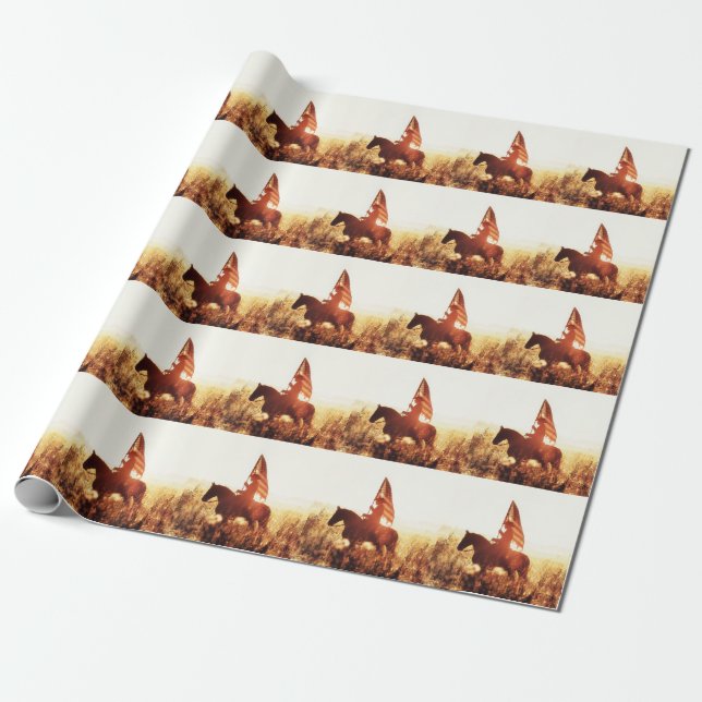 Cowboy Portrait USA Flag Theme. Wrapping Paper (Unrolled)