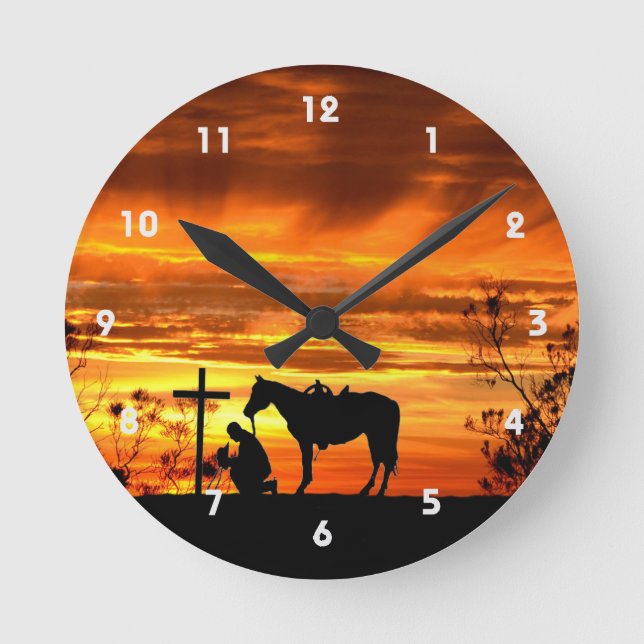 Cowboy Prayer Silhouette Wall Clock (Front)