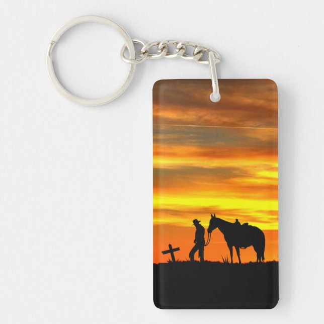 Cowboy Prayer with Sunset Keychain (Front)