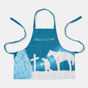 Cowboy Praying Snow Scene Western Christmas  (S) Apron