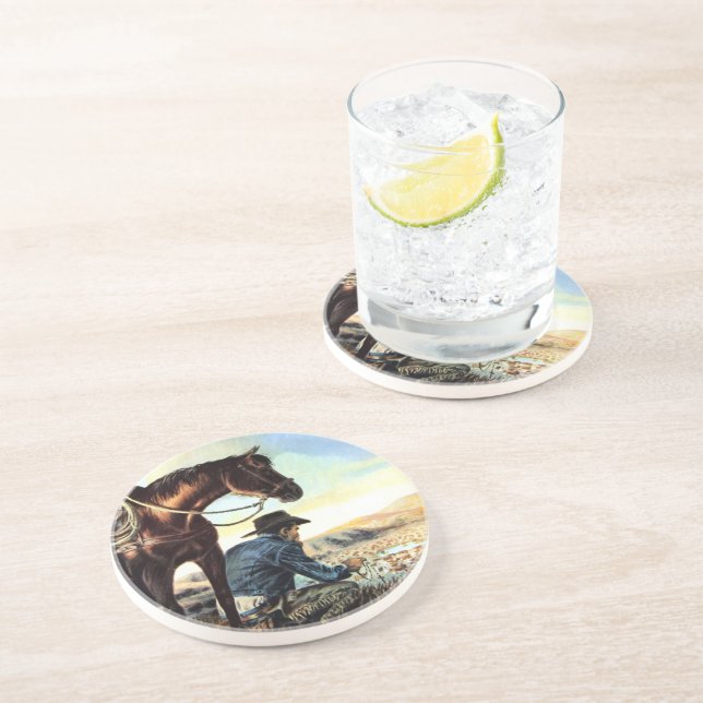 Cowboy priant les dessous de verre saints de (Côté)