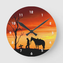 Cowboy Prière Silhouette Horloge murale