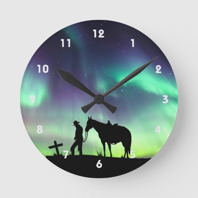 Cowboy Prière Silhouette Horloge murale (Recto)