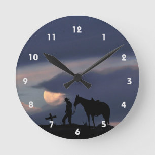 Cowboy Prière Silhouette Horloge murale