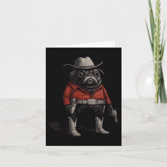 Cowboy Pug Dog Funny Western Outfit Red Pug Cowboy Card (Front)
