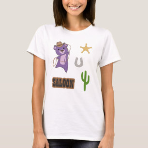 Cowboy Purple Cute Bear Saloon Western T-Shirt