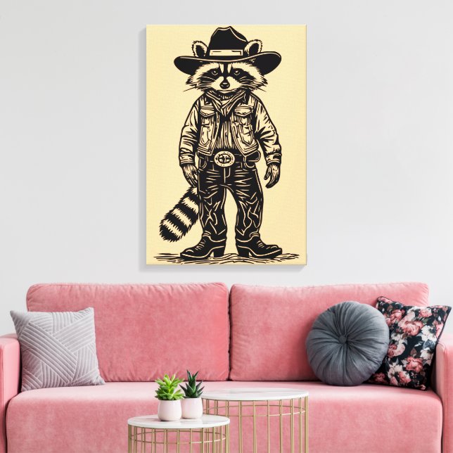 cowboy raccoon canvas print (Insitu(LivingRoom))