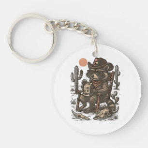 Cowboy Raccoon Funny Western Keychain
