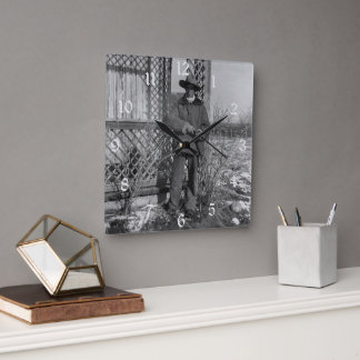Cowboy Rancher of Canadian Old West Farm Square Wall Clock