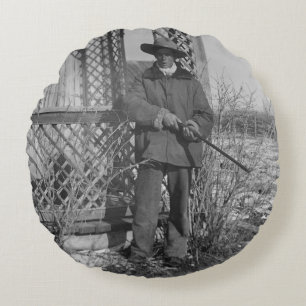 Cowboy Rancher or Canadian Outlaw of Old West Round Pillow