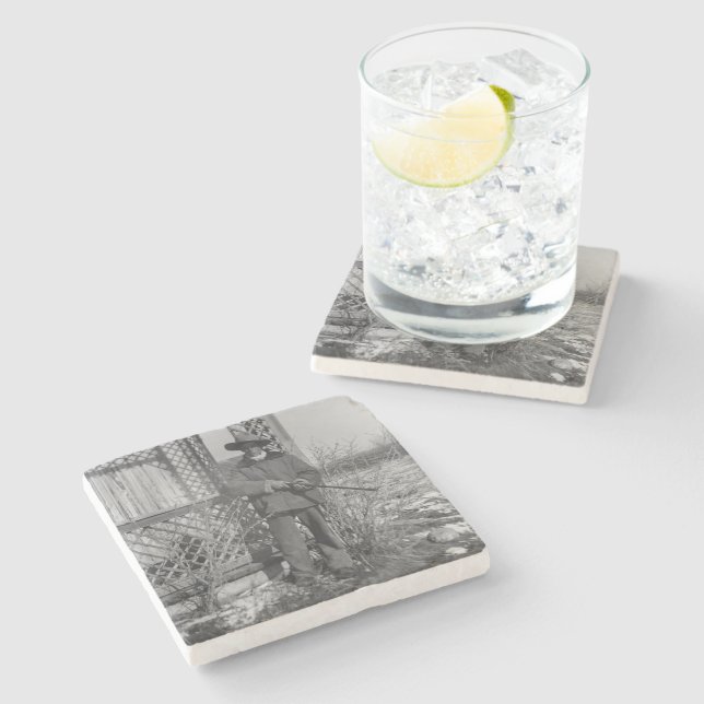 Cowboy Rancher or Canadian Outlaw of Old West Stone Coaster (Side)