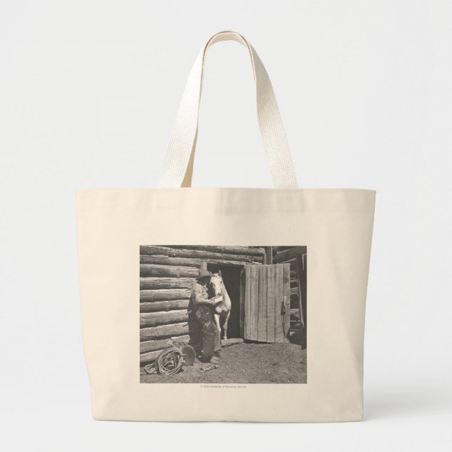 Cowboy reading a letter large tote bag (Front)