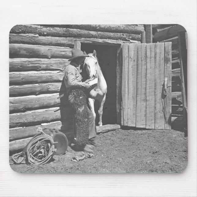 Cowboy reading a letter mouse pad (Front)