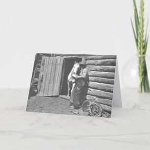 Cowboy reading the letter. card