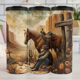 Cowboy Rest Desert Cross Horse Thermal Tumbler