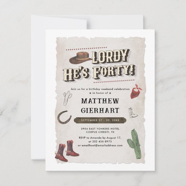 Cowboy Retro 40th Birthday Weekend Boots Party Invitation (Front)